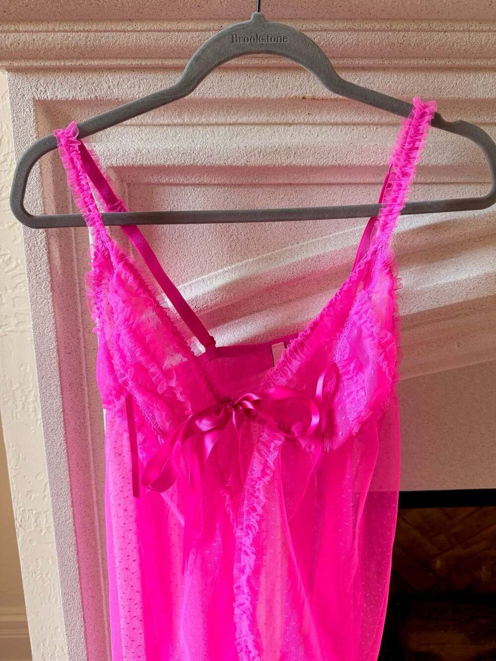 Victoria's Secret Hot Pink Swiss Dot Sheer Mesh Babydoll Bow Tie Front XL